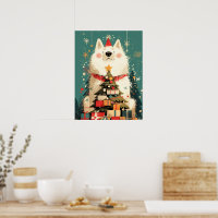 Cute Samoyed dog with Christmas Holiday