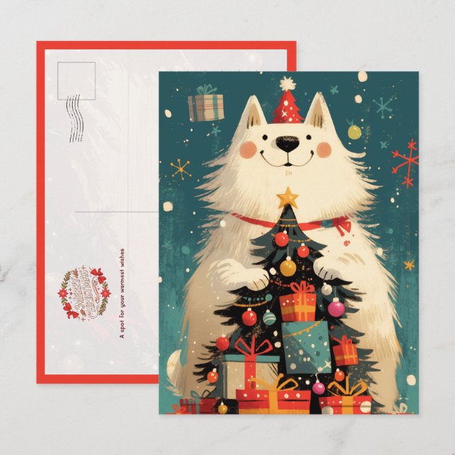 Cute Samoyed dog with Christmas Postcard (Front/Back)