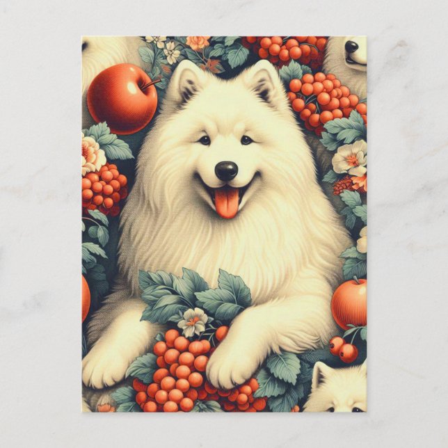 Cute Samoyed Floral Painting Postcard (Front)