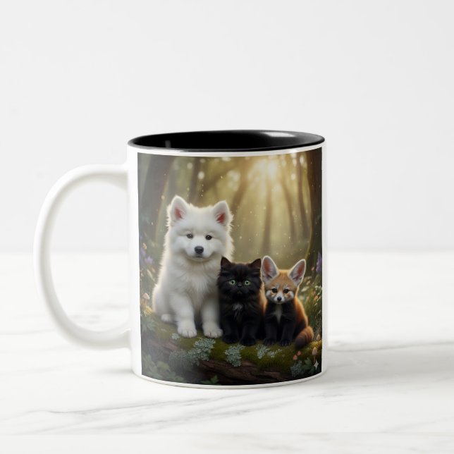  Cute Samoyed puppy and black kitten Mug (Left)