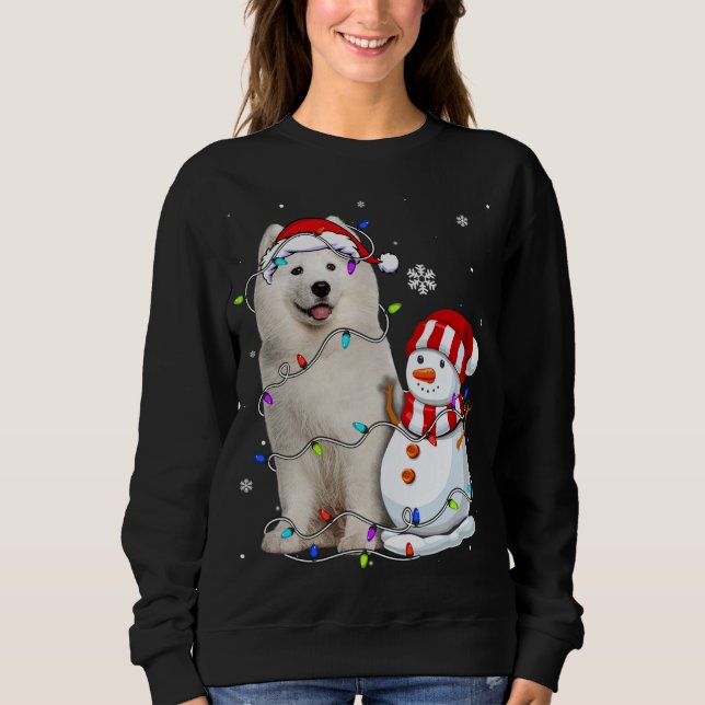 Cute Samoyed Santa Hat Christmas Light Xmas Sweatshirt (Front)