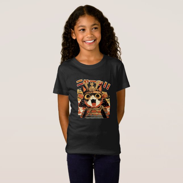Cute Samurai Cat in Armor T-Shirt (Front Full)