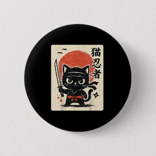 Cute Samurai Ninja Cat Warrior Japanese Anime Funn Button