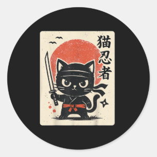 Cute Samurai Ninja Cat Warrior Japanese Anime Funn Classic Round Sticker