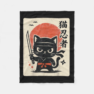 Cute Samurai Ninja Cat Warrior Japanese Anime Funn Fleece Blanket