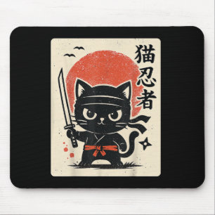 Cute Samurai Ninja Cat Warrior Japanese Anime Funn Mouse Pad