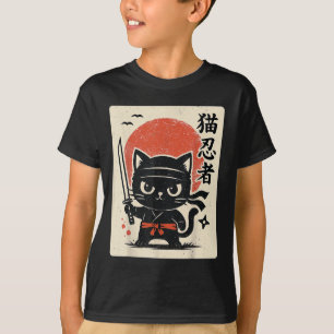 Cute Samurai Ninja Cat Warrior Japanese Anime Funn T-Shirt