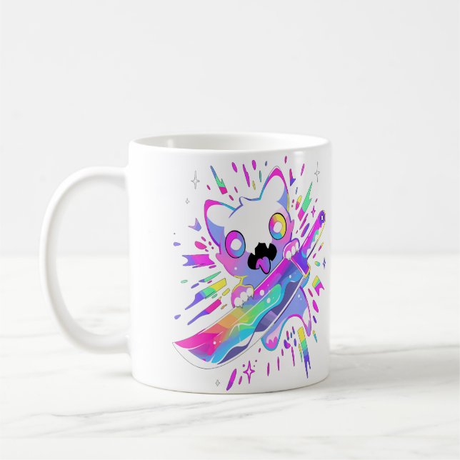 Cute Samurai Party Cat Edm Festival Rave Coffee Mug (Left)