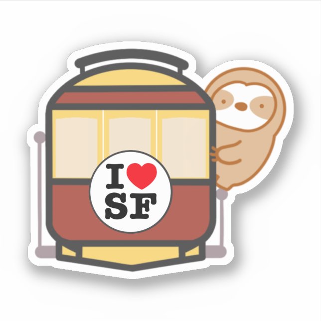Cute San Francisco Cable Car Sloth Sticker (Front)