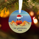 Cute Sand Crab in Santa Hat    Ornament<br><div class="desc">Even crabs get in the holiday mood. This cute red crab is wearing a red Santa hat.</div>