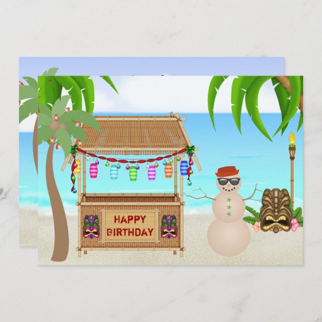 Cute Sand Snowman Winter Beach Birthday Invitation (Front/Back)