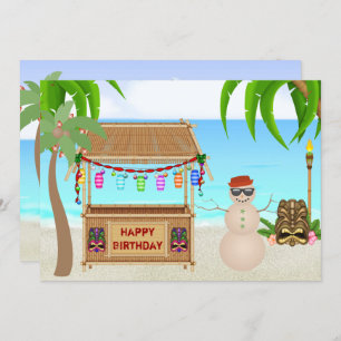 Cute Sand Snowman Winter Beach Birthday Invitation