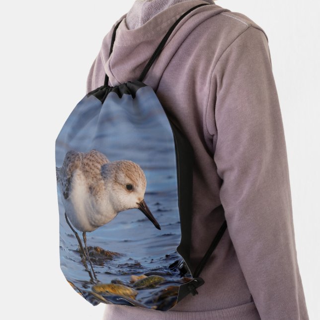 Cute Sanderling Sandpiper Strolling the Shore Drawstring Bag (Insitu)