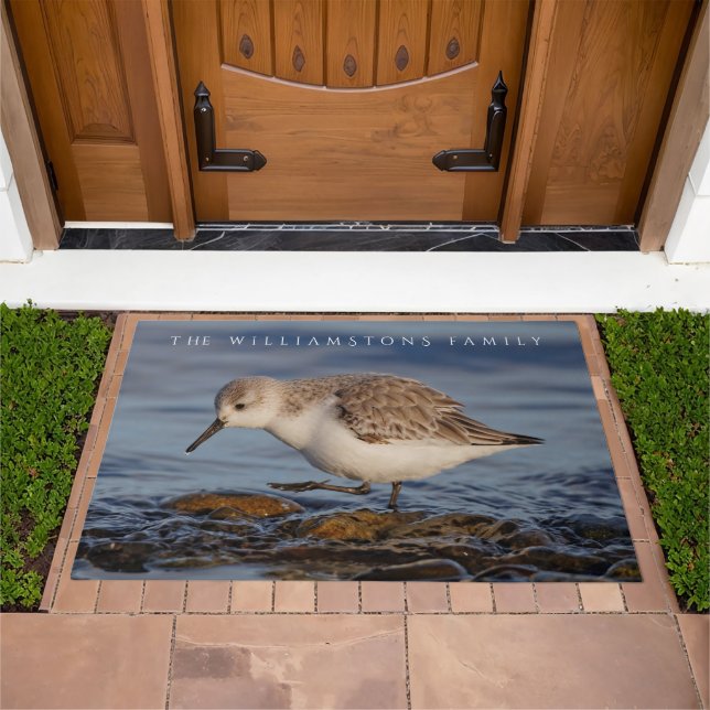 Cute Sanderling Sandpiper Strolls Wintry Shores Doormat (Outdoor)