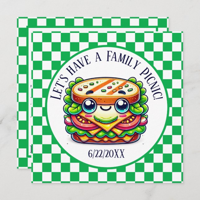 Cute sandwich picnic party invitation (Front/Back)