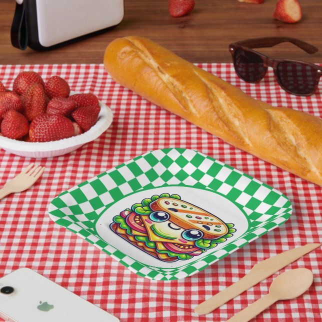 Cute sandwich picnic party paper plates (Picnic)