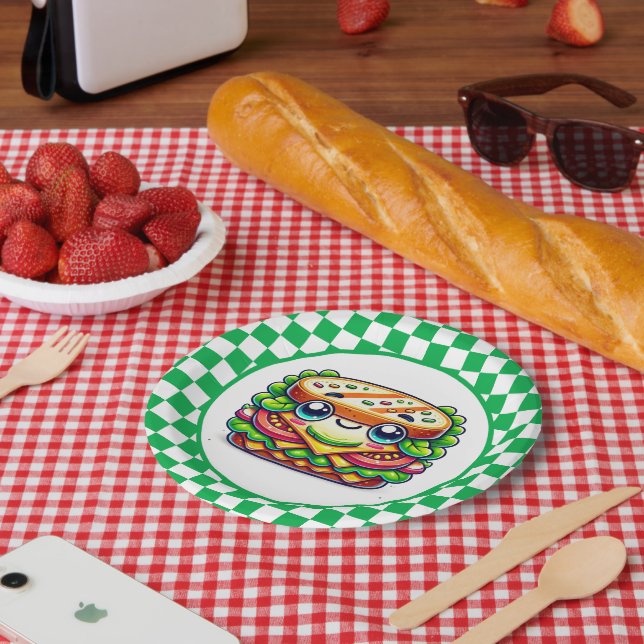 Cute sandwich picnic party paper plates (Picnic)