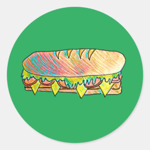 Cute sandwich sub picnic colorful food classic round sticker