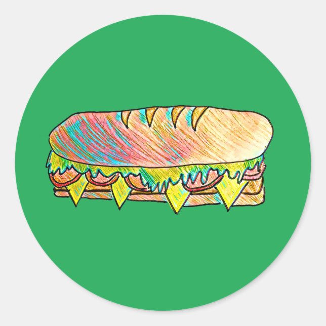 Cute sandwich sub picnic colorful food classic round sticker (Front)