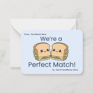 Cute Sandwich Valentine Classroom Flat Note Card 