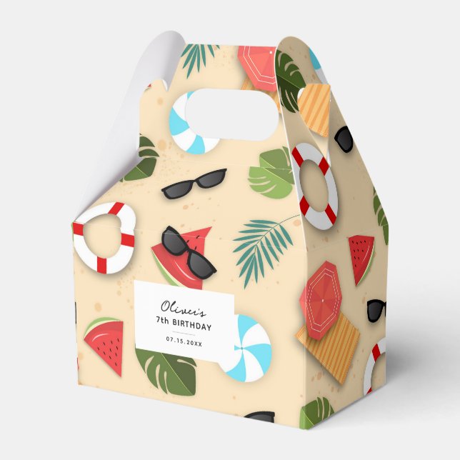 Cute Sandy Beach Summer Fun Birthday Party Favor Boxes (Front Side)