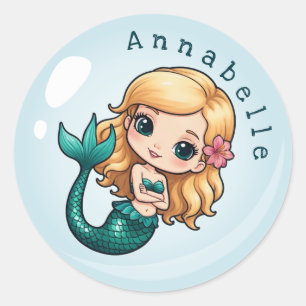Cute Sandy Hair Mermaid in a Bubble Personalize Classic Round Sticker