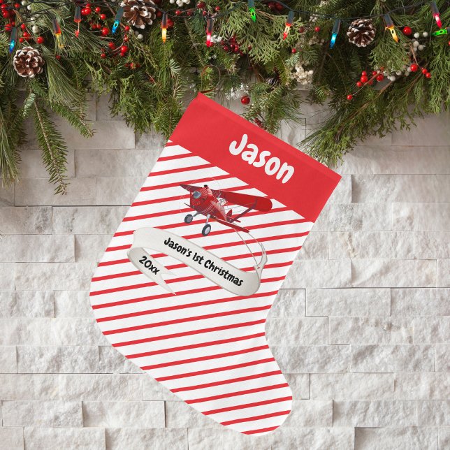 Cute Santa & Airplane,First Christmas,Personalized Large Christmas Stocking (Creator Uploaded)