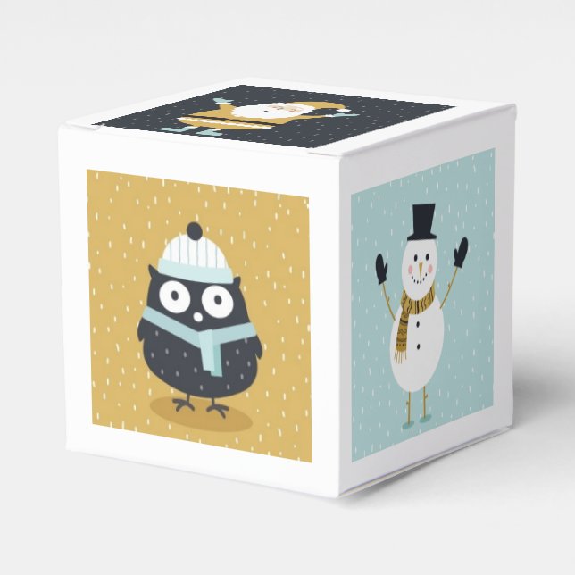 Cute Santa and Animals Art Christmas Kids Favor Boxes (Front Side)