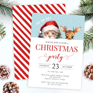 Cute Santa and deer Christmas party invitation