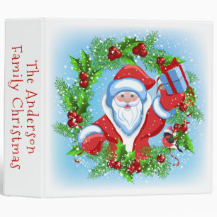 Cute Santa and Holly Wreath Family Christmas 3 Ring Binder