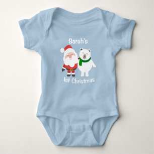 Cute Santa and Polar Bear 1st Christmas Baby Bodysuit