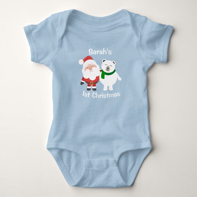 Cute Santa and Polar Bear 1st Christmas Baby Bodysuit (Front)