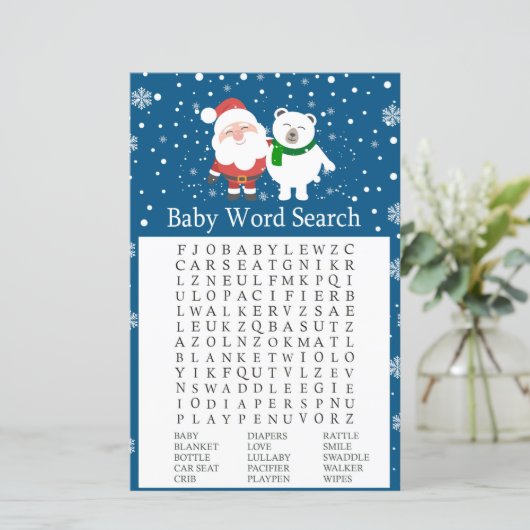Cute santa and polar bear Baby Shower Word Search (Standing Front)