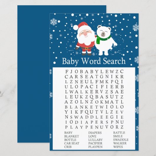 Cute santa and polar bear Baby Shower Word Search (Front/Back)