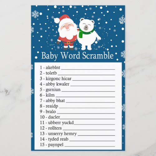 Cute santa and polar bear Baby word scramble game