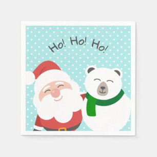 Cute Santa and Polar Bear Christmas Friends Kids Napkins