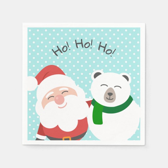 Cute Santa and Polar Bear Christmas Friends Kids Napkins (Front)