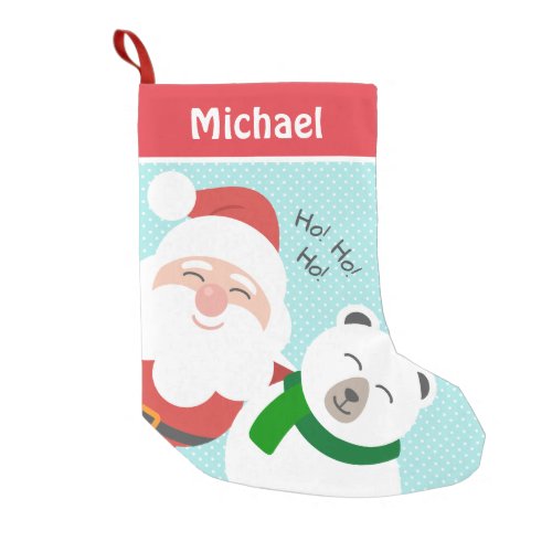 Cute Santa and Polar Bear Personalised Kids Small Christmas Stocking