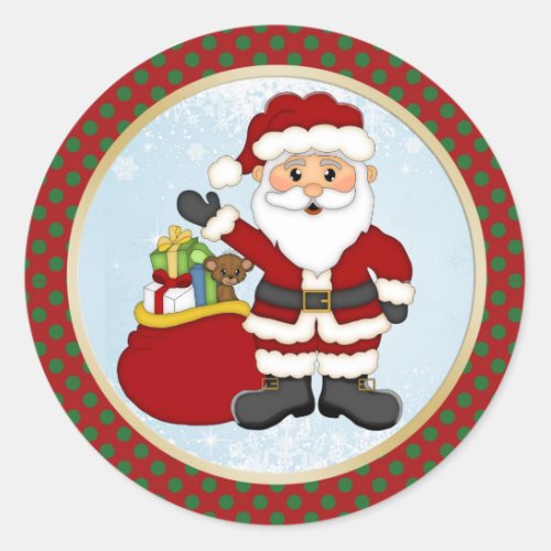 Cute Santa and presents Christmas Classic Round Sticker