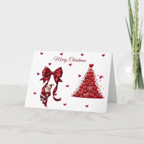 Cute Santa and red hearts Christmas dress Holiday Card