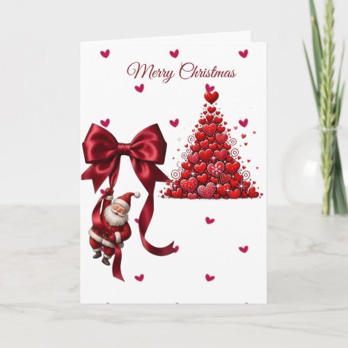 Cute Santa and red hearts Christmas dress Holiday Card