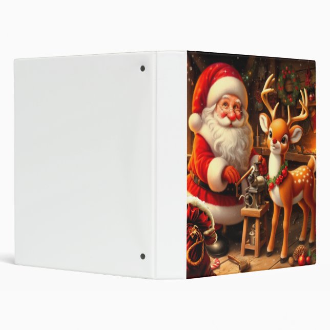 Cute Santa and Reindeer  3 Ring Binder (Background)