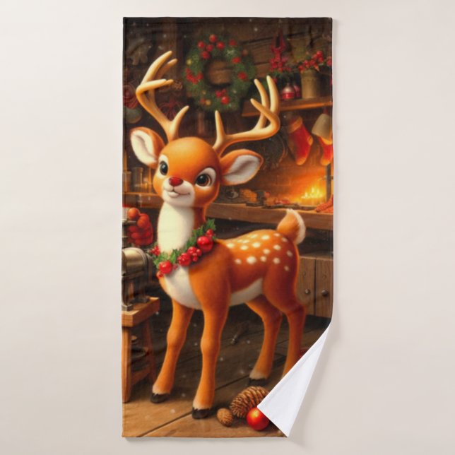 Cute Santa and Reindeer  Bath Towel (Bath Towel)