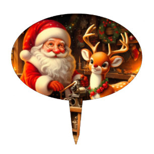 Cute Santa and Reindeer Cake Topper
