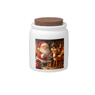 Cute Santa and Reindeer Candy Jar