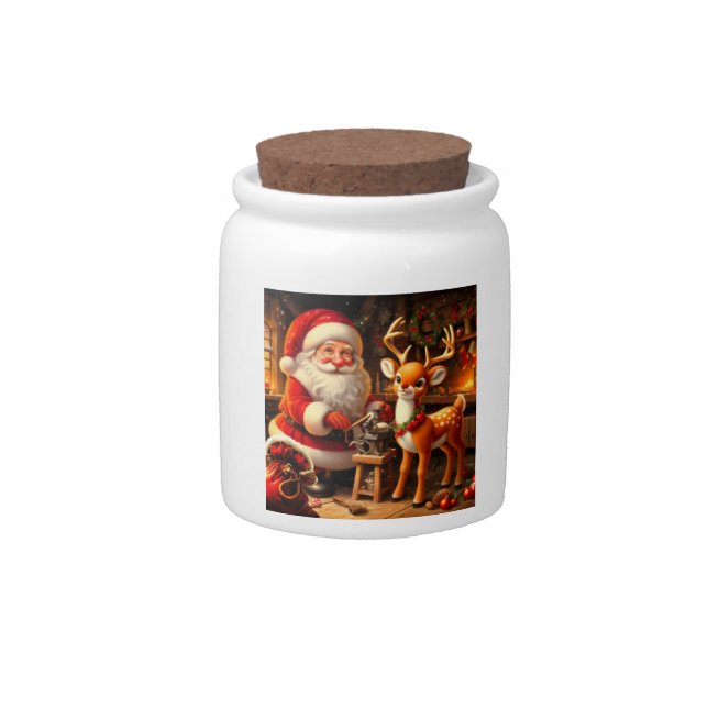 Cute Santa and Reindeer  Candy Jar (Front)