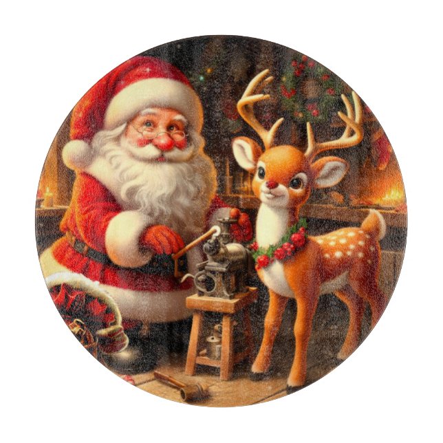 Cute Santa and Reindeer  Cutting Board (Front)