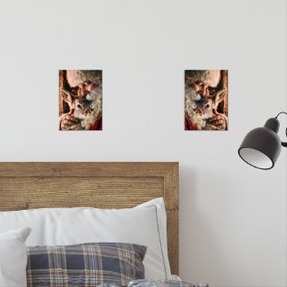 Cute Santa and Reindeer Merry Christmas Wall Art Sets