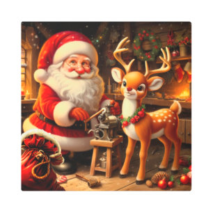 Cute Santa and Reindeer  Metal Print