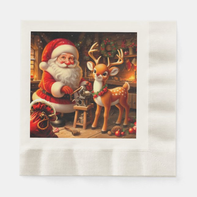 Cute Santa and Reindeer  Napkins (Front)